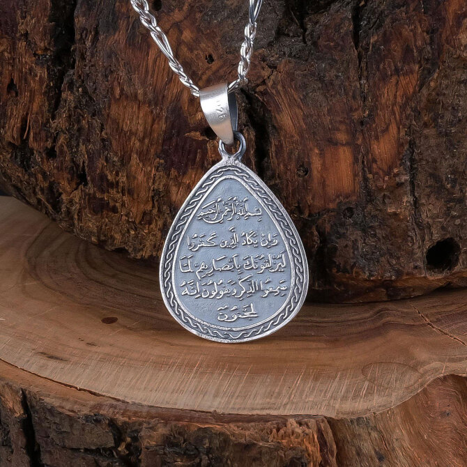 Evil Eye Duası Engraved Silver Necklace