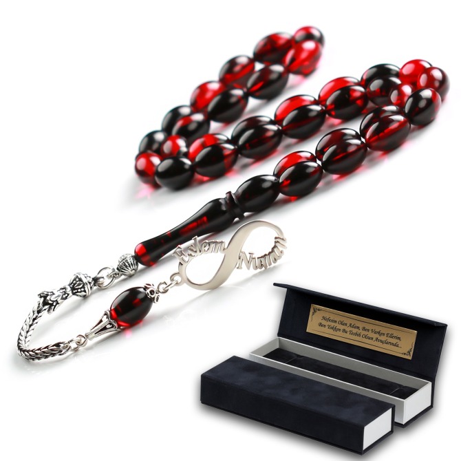 Notlu Özel Kutusunda Sonsuzluk İsimli Ateş Kehribarı Tesbih - Tesbihcibaba