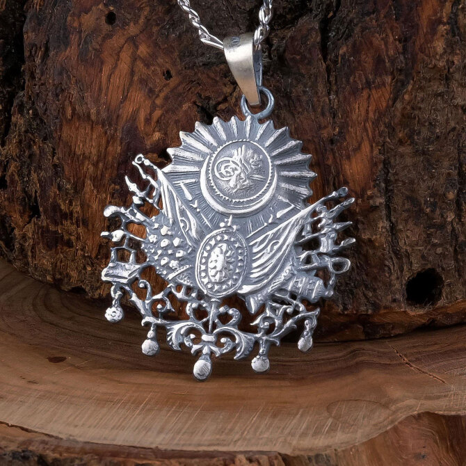 Oksitli Model Osmanlı Arması Gümüş Kolye - Tesbihcibaba