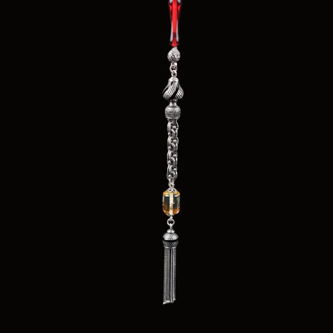 Old Class Damla Kehribar Detay Gümüş Tesbih Püskülü - Tesbihcibaba