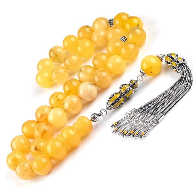 Old Class Eşsiz Fosilli Kaya Damla Kehribar Tesbih - Tesbihcibaba