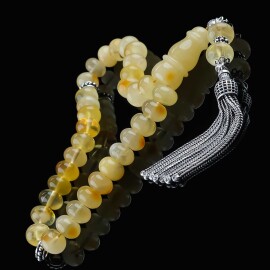 Old Class Fosil Yanığı Tekerlek Kesim Damla Kehribar Tesbih - Tesbihcibaba