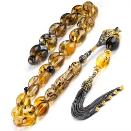 Old Class Fosilli Beyzi Damla Kehribar Tesbih - Tesbihcibaba