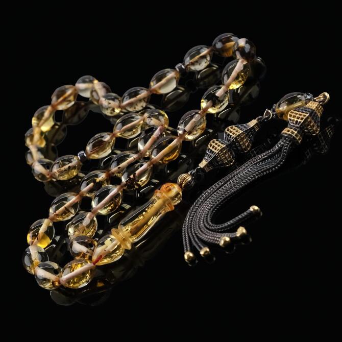 Old Class Fosilli Beyzi Damla Kehribar Tesbih - Tesbihcibaba