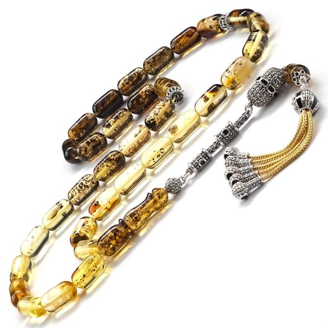 Old Class Fosilli Kapsül Kesim Damla Kehribar Tesbih - Tesbihcibaba