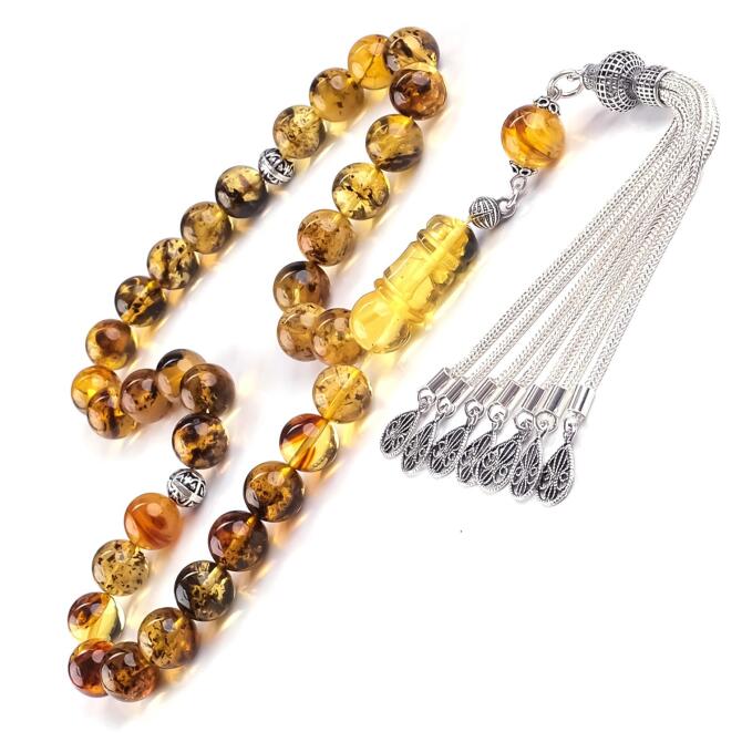 Old Class Fosilli Saçak Püskül Damla Kehribar Tesbih - Tesbihcibaba