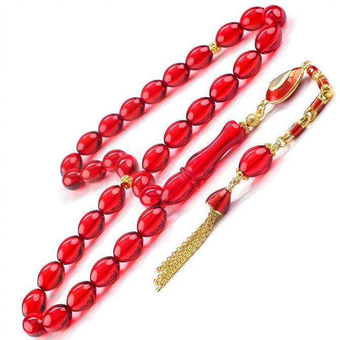 Old Class Gold Püskül Yakut Damla Kehribar Tesbih - Tesbihcibaba