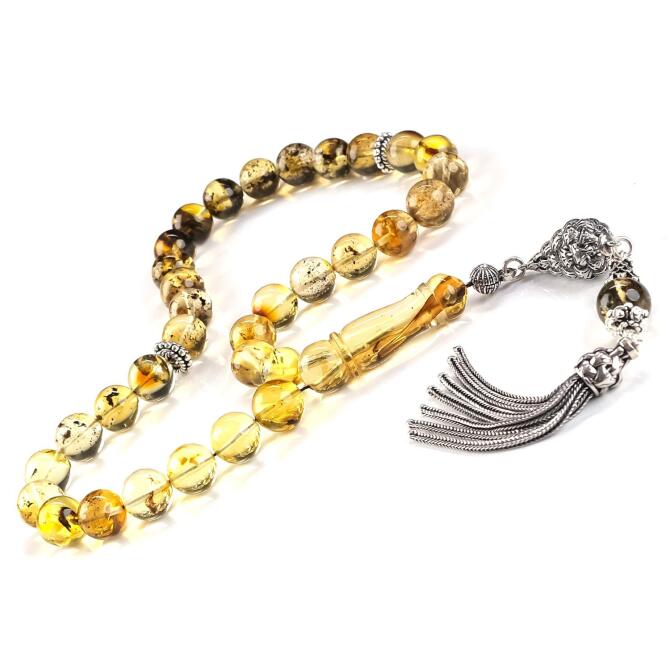 Old Class Gün Yanığı Fosilli Damla Kehribar Tesbih - Tesbihcibaba