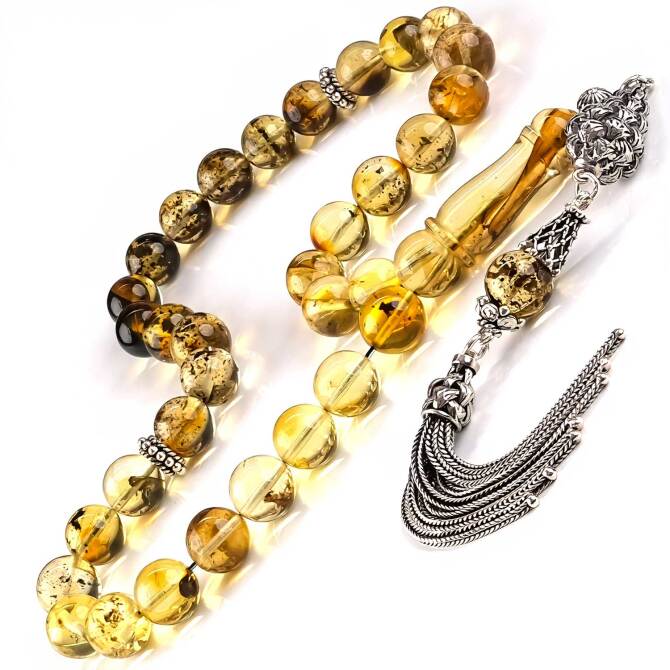 Old Class Gün Yanığı Fosilli Damla Kehribar Tesbih - Tesbihcibaba