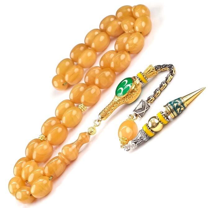 Old Class Hareli Özel Püskül Sıkma Kehribar Tesbih - Tesbihcibaba