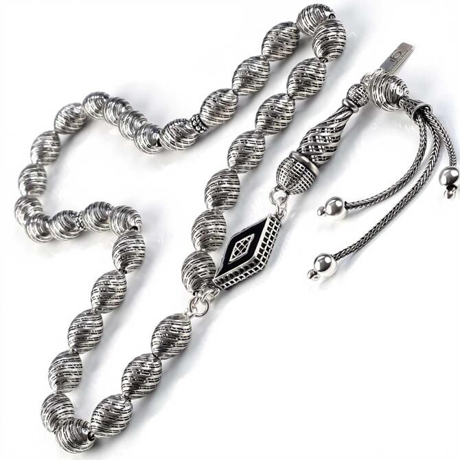 Old Class Mineli Püskül 925 Ayar Gümüş Tesbih - Tesbihcibaba