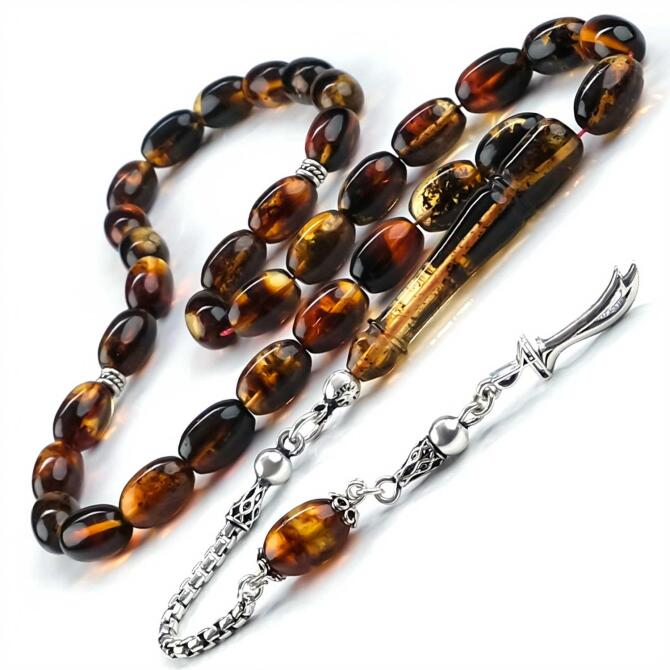 Old Class Zülfikar Fosilli Damla Kehribar Tesbih - Tesbihcibaba