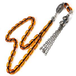 Orange Eskitme Püskül Ateş Kehribar Tesbih - 1
