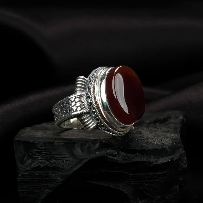 Orijinal Akik Taşı Eskitme Gümüş Yüzük - Tesbihcibaba