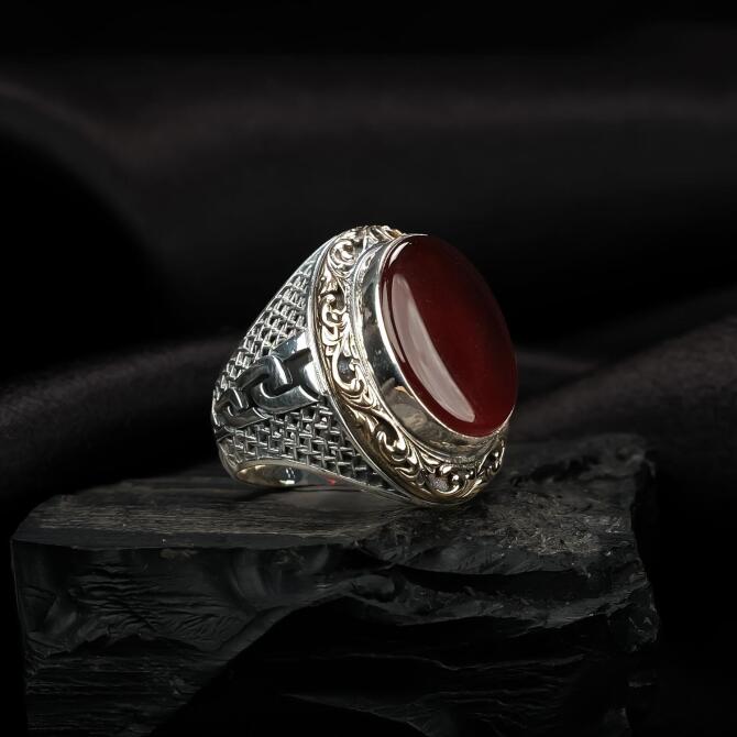 Orijinal Akik Taşı Şehzade Model Gümüş Yüzük - Tesbihcibaba