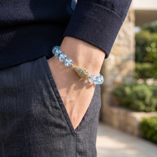 Orjinal Blue Topaz Gold Tasarım Bileklik - Tesbihcibaba