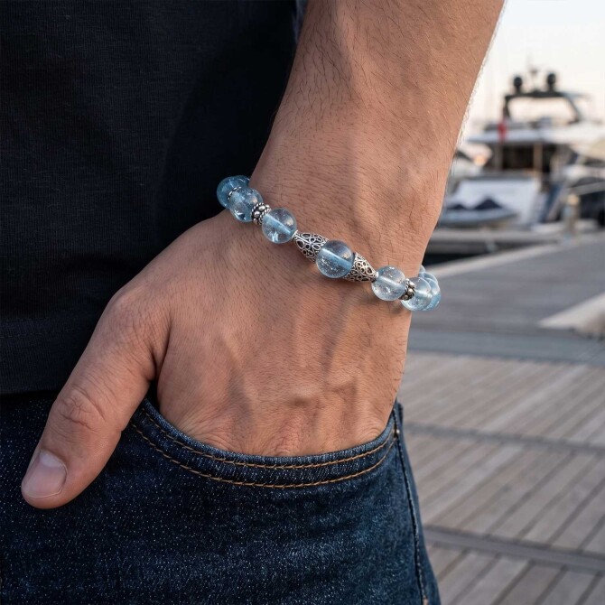 Orjinal Blue Topaz Gümüş Tasarım Bileklik - Tesbihcibaba