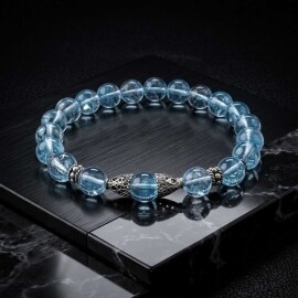 Orjinal Blue Topaz Gümüş Tasarım Bileklik - 2
