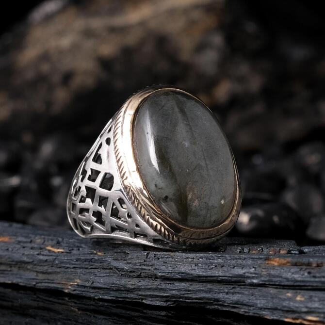 Orjinal Labradorit Stone-set 925 K Certified Silver Ring