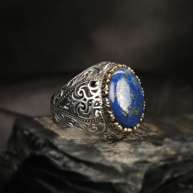 Orjinal Lapis Lazuli Taşlı Sertifikalı Gümüş Yüzük - Tesbihcibaba