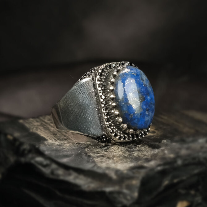 Orjinal Lapis Lazuli Taşlı Sertifikalı Sade Gümüş Yüzük - Tesbihcibaba