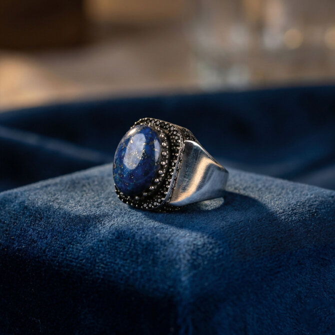 Orjinal Lapis Lazuli Taşlı Sertifikalı Sade Gümüş Yüzük - Tesbihcibaba