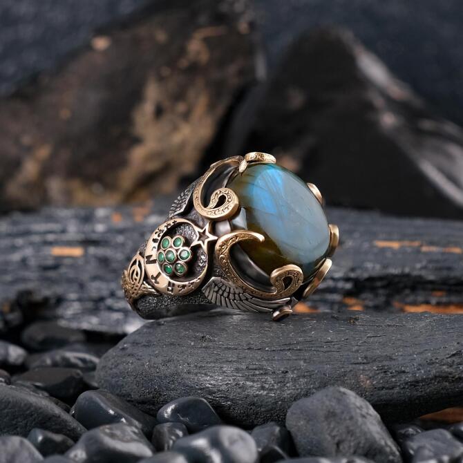 Osmanlı Hazinesi 1935 Labradorit Taşlı Gümüş Yüzük - Tesbihcibaba