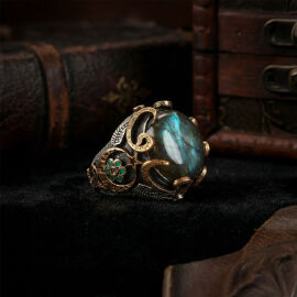 Osmanlı Hazinesi 1935 Labradorit Taşlı Gümüş Yüzük - 1