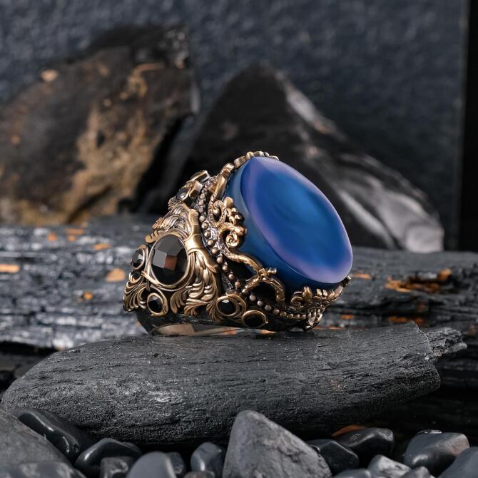 Osmanlı Hazinesi 1935 Ay Mavisi Taşlı Gümüş Yüzük - Tesbihcibaba