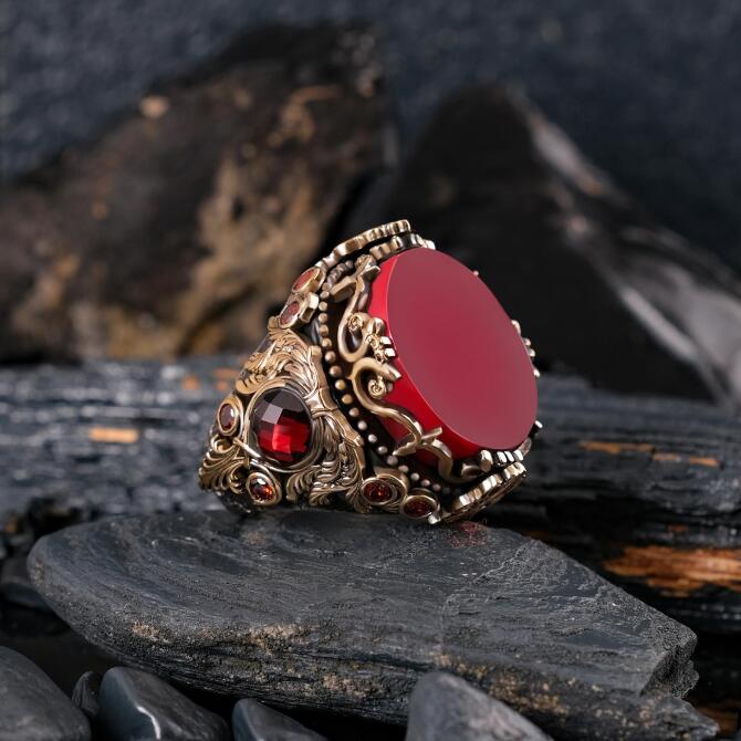 Osmanlı Hazinesi 1935 Yakut-i Taşlı Gümüş Yüzük - Tesbihcibaba