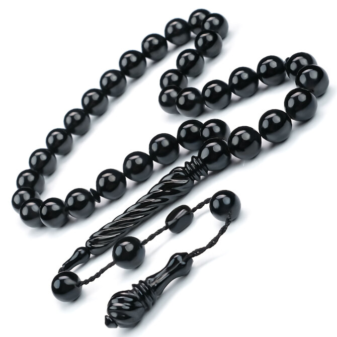 Oyma İşçilikli Özel Yapım Erzurum Oltu Taşı Tesbih - Tesbihcibaba