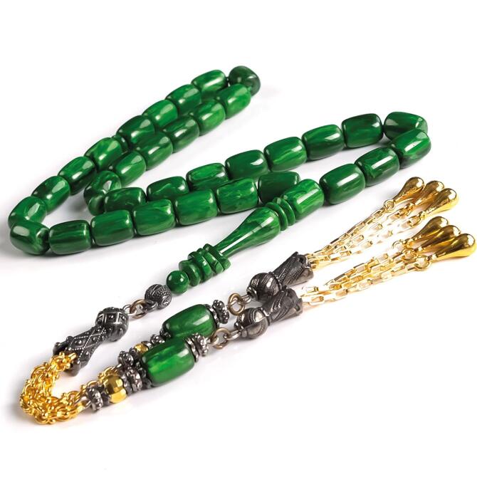 Özel Hamur Halkalı İmame Mistik Yeşil Sıkma Kehribar Tesbih - Tesbihcibaba