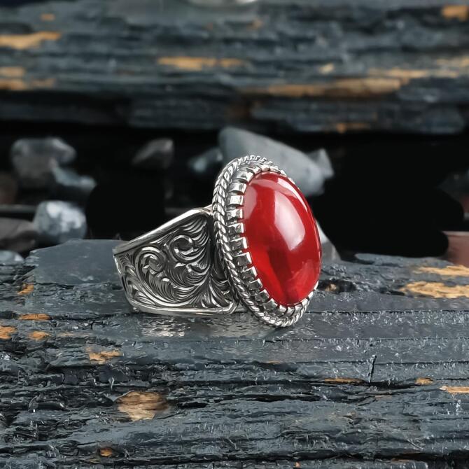 Özel İşleme Osmanlı Kehribar Gümüş Yüzük - Tesbihcibaba