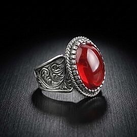 Özel İşleme Osmanlı Kehribar Gümüş Yüzük - 1
