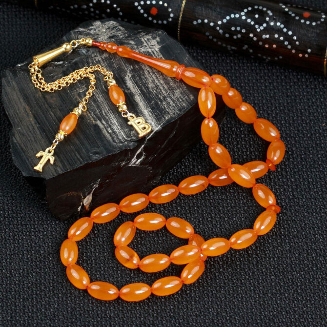 Özel Kesim 14 Ayar Altın Tasarım Osmanlı Kehribar Tesbih - Tesbihcibaba