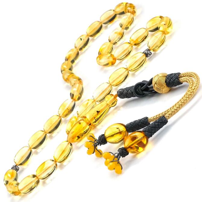 Özel Kesim Fosilli Damla Kehribar Tesbih - Tesbihcibaba