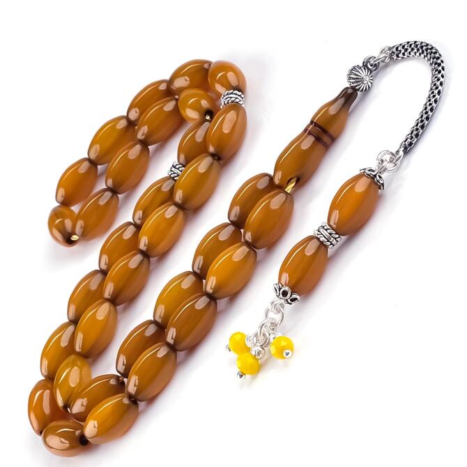 Özel Kesim Hareli Sıkma Kehribar Tesbih - Tesbihcibaba