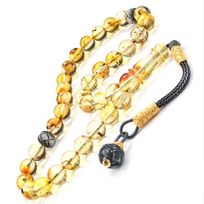 Özel Seri Kazaz Bilek Boy Fosilli Damla Kehribar Tesbih - Tesbihcibaba