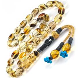 Özel Seri Kazaz Fosili Damla Kehribar Tesbih - Tesbihcibaba