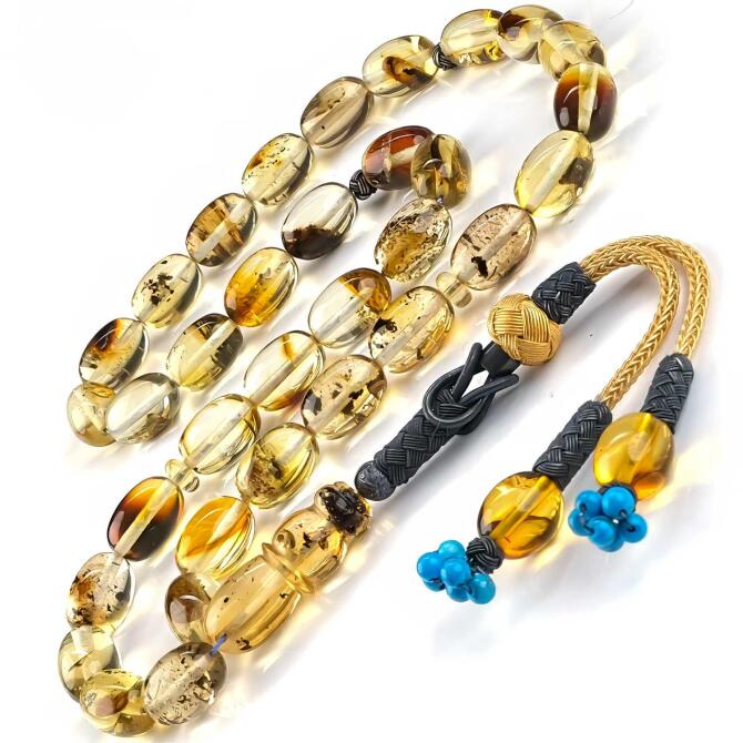 Özel Seri Kazaz Fosili Damla Kehribar Tesbih - Tesbihcibaba