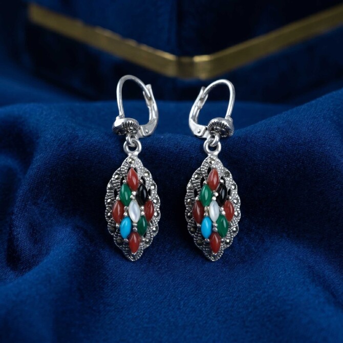 Özel Taş İşleme Vintage Kadın Küpe - Azure Jewel