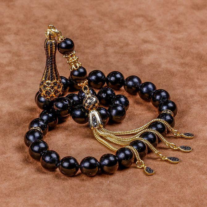 Zirkon İşlemeli Erzurum Oltu Taşı Tesbih - Tesbihcibaba