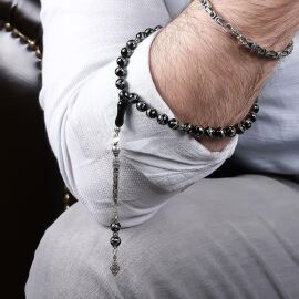 Özel Tasarım Gümüş Kakma Erzurum Oltu Tesbih - 1