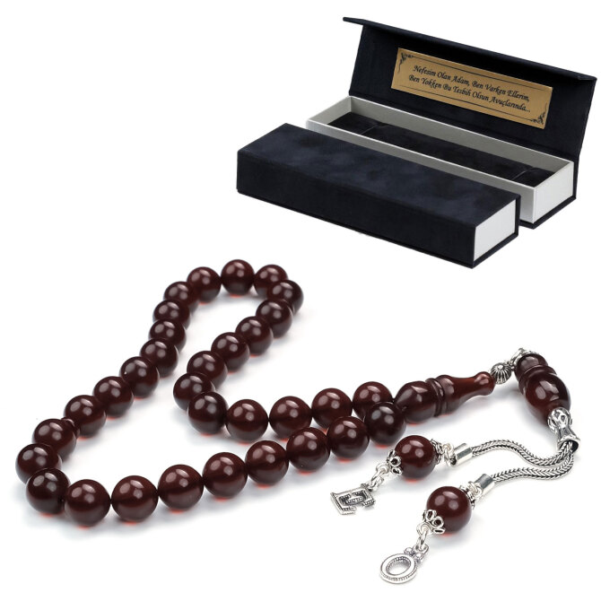 Özel Tasarım Harf Püsküllü Sıkma Kehribar Tesbih - Tesbihcibaba