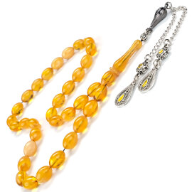 Özel Tasarım Limon Sarısı Ateş Kehribarı Tesbih - 1