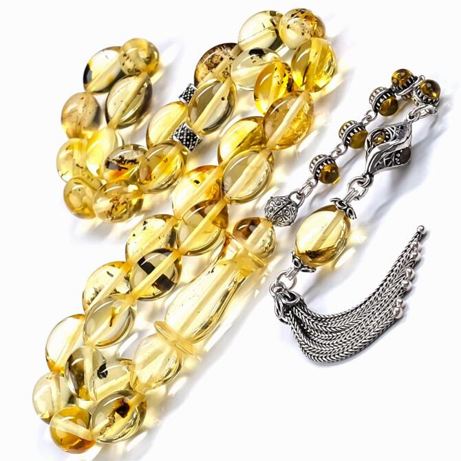 Özel Tasarım Püskül Fosilli Damla Kehribar Tesbih - Tesbihcibaba