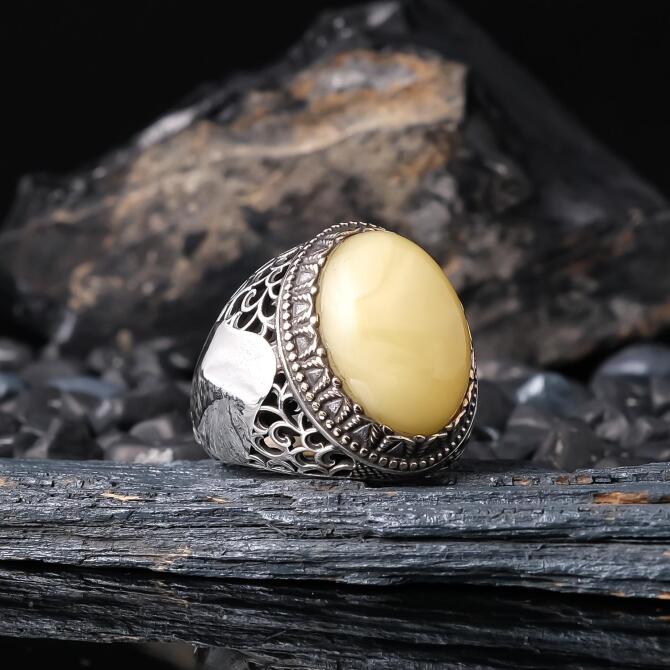 Special Design Tiger Drop Amber 925 K Silver Ring