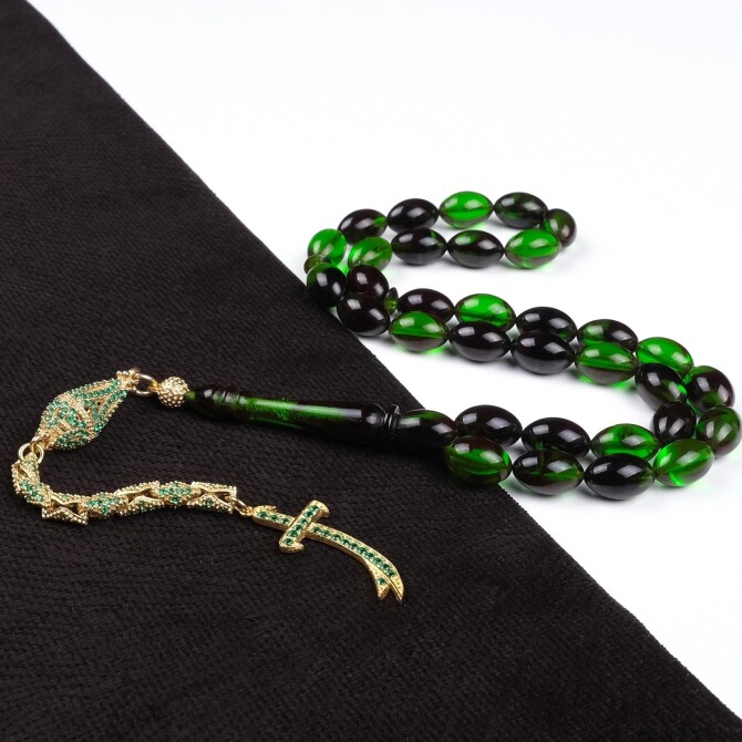 Özel Tasarım Zülfikar Kamçılı Sıkma Kehribar Tesbih - Tesbihcibaba