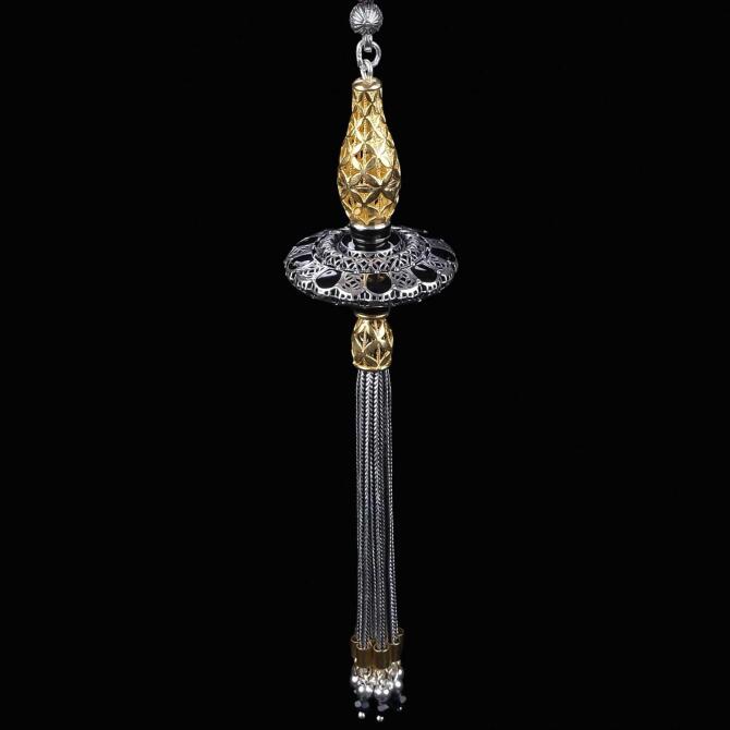 Özel Üretim Gold Black Semazen Gümüş 925 Ayar Tesbih Püskülü - Tesbihcibaba