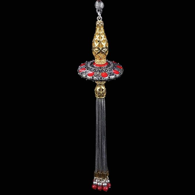 Özel Üretim Gold Red Semazen Gümüş 925 Ayar Tesbih Püskülü - Tesbihcibaba